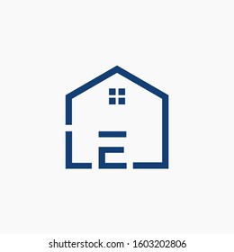 letter LE with home element. initial L E Real Estate concept. Construction logo template, Home and Real Estate icon. Housing Complex Simple Vector Logo Template. - vector