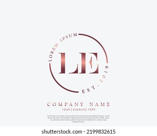 Letter LE Initial handwriting logo with signature and hand drawn style.