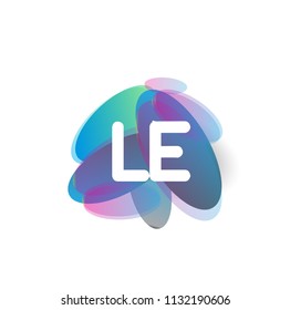 Letter LE logo with colorful splash background, letter combination logo design for creative industry, web, business and company.