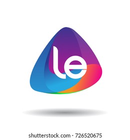 Letter LE logo with colorful splash background, letter combination logo design for creative industry, web, business and company.