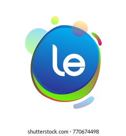 Letter LE logo with colorful splash background, letter combination logo design for creative industry, web, business and company.
