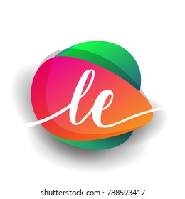 Letter LE logo with colorful splash background, letter combination logo design for creative industry, web, business and company.