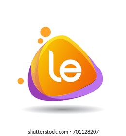 Letter LE logo in triangle splash and colorful background, letter combination logo design for creative industry, web, business and company.