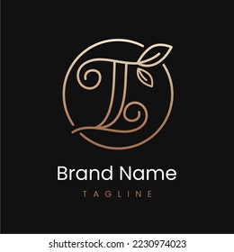 Letter I Leaf Elegantes Luxus-Logo Design in Circle
