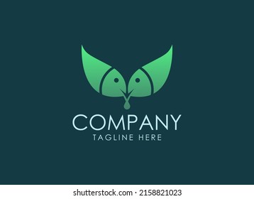 Letter Leaf Fish Logo. Geometric Shape Leaf with Fish Combination Isolated on Dark Background.  Usable for Nature, Animal, Business and Branding Logos. Flat Vector Design Template Element. 