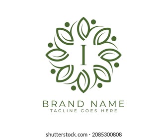 Buchstabe I Leaf Blume Logo. Elegante Illustrationen zum BlumenEmblem. Vector Logo Design für Naturprodukte, Blumenladen, Kosmetik, Blumen, Bio, Ökologie Konzepte, Gesundheit, Spa.