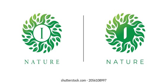 Logo de la Letra I Leaf Flower. Plantilla de logotipo del vector