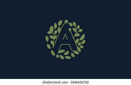 Letter A  with leaf green garden nature pattern ornament logo vector icon  design 