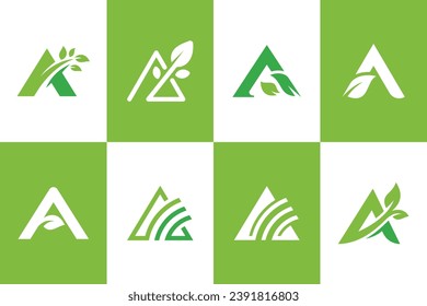 Letter A leaf growth logo icon design symbol for agriculture, farm logo element, triangle land simple logo set