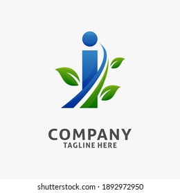 Letter i leaf logo design