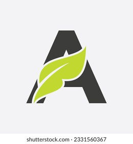 Letter A Leaf Logo. Eco Farm Logotype Vector Template. Organic Symbol