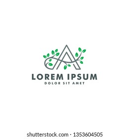 Letter A leaf logo template, nature icon design vector illustration