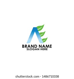 letter a with leaf logo template vector