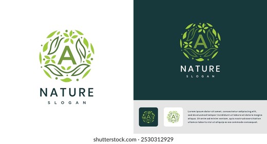 Letra A modelo de design de logotipo de natureza folha	
