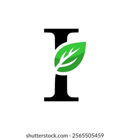 letter I with leaf nature logo vector illustration template design