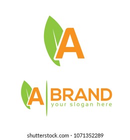 Letter A with leaf on white background. Logo Design Template. Flat design