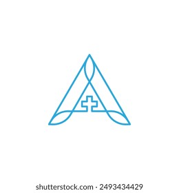 Eine Buchstaben- und Blattform mit medizinischer Form innerhalb des Icons Logo Design Illustration