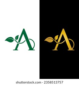 letter A and leaf vector illustration for an icon,symbol or logo. initial A logo. suitable for natural product logos