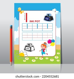 Letter I Learning Kids alphabet activity. Worksheet for learning alphabet. Handwriting practice sheet. Basic writing.