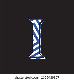 Letter I lettering with blue and white stripes and black background