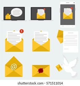 Letter, letters icon, mail, envelope, a homing pigeon, read. Flat design, vector illustration, vector.