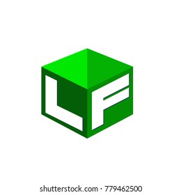 Letter LF logo in hexagon shape and green background, cube logo with letter design for company identity.
