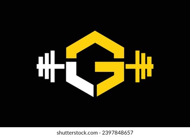 Letter L,G, LG OR GL Logo With barbell. Fitness Gym logo Vector.