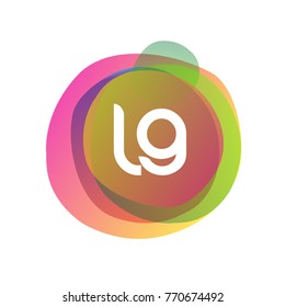 Letter LG logo with colorful splash background, letter combination logo design for creative industry, web, business and company.
