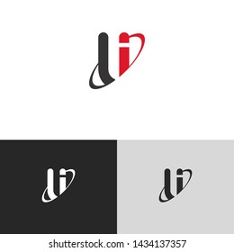 Letter li linked lowercase logo design template elements. Red letter Isolated on black white grey background. Suitable for business, consulting group company.