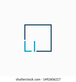 Letter LI Logo design with square frame line art. business consulting concept. studio,room,group icon. Suitable for business, consulting group company. - vector
