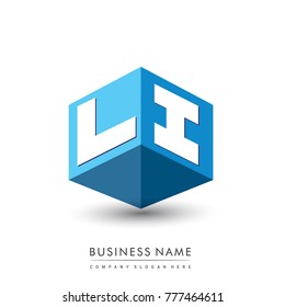 Letter LI logo in hexagon shape and blue background, cube logo with letter design for company identity.
