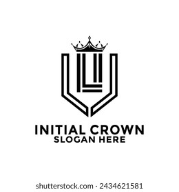 Letter LI or U Shield With Crown Logo design, Initial Letter Logo design template