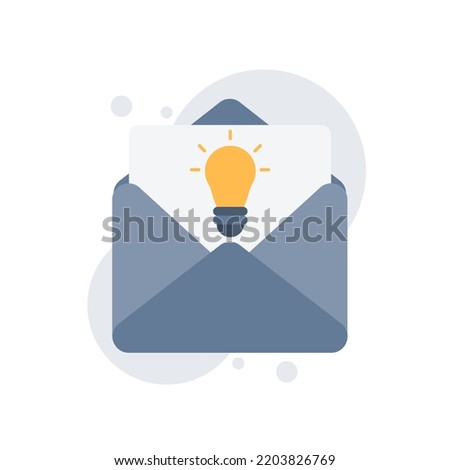 A letter with a light bulb in an envelope, to symbolize giving ideas and suggestions. Message email mail and letter theme. Vector illustration