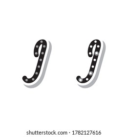 Letter I with light bulbs, on and off neon font