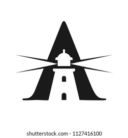 Letter A and light house vector logo.