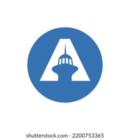 Letter A lighthouse logo template, Initial A tower logo icon vector illustration