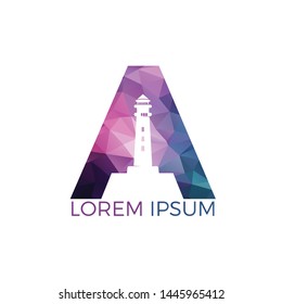 Letter A Lighthouse vector logo design. Lighthouse icon logo design vector template illustration.	
