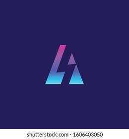 letter A with lightning in neon glow cyberpunk style graphic