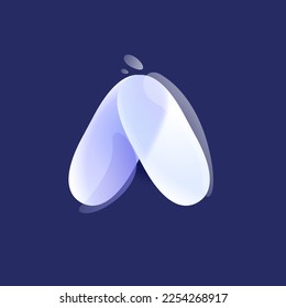 Ein farbiges Logo mit Buchstaben in Glass Morphismus. Überschneidungen der Leitungen anfänglich. Symbol mit Glanz, Farbverlauf, Splash. Transparentes, gefrorenes Blumenzeichen. Perfekt für App, modernes Design, lebhafte Werbung.