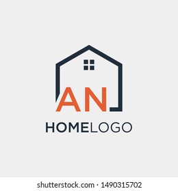 letter AN Line House Real Estate Logo. home initial A N concept.  