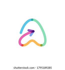 Logo de la línea A hecho de una flecha arco iris. Este tipo de letra es perfecto para publicidad de una empresa multimedia, arte de infografía, identidad colorida, etc.