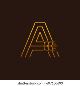 Letter A Line style logotype with wheat, rice organic grain products and healthy food vector illustration