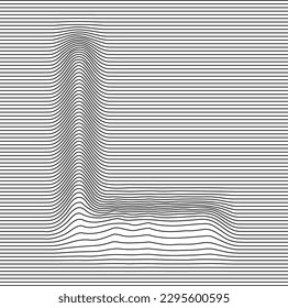 Letter with a linear pattern on a white background wave