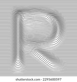 Letter with a linear pattern on a white background wave