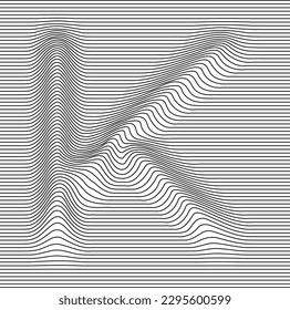 Letter with a linear pattern on a white background wave