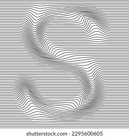 Letter with a linear pattern on a white background wave
