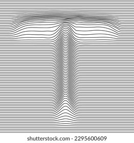 Letter with a linear pattern on a white background wave