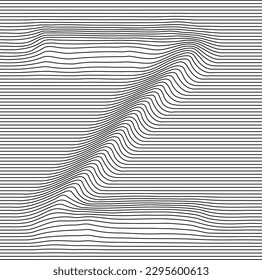 Letter with a linear pattern on a white background wave