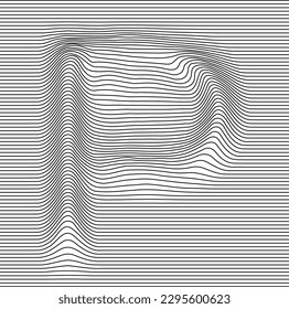 Letter with a linear pattern on a white background wave