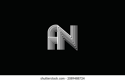 Letter AN Lines Logo Vectordesign. Creative Letter AN Icon mit weißer Parallellinie und schwarzem Hintergrund.
